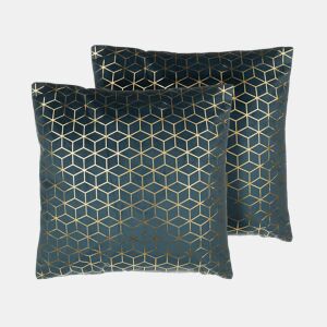 Conjunto de 2 almofadas decorativas CELOSIA Veludo 45 x 45 cm Azul esverdeado Padrão geométrico