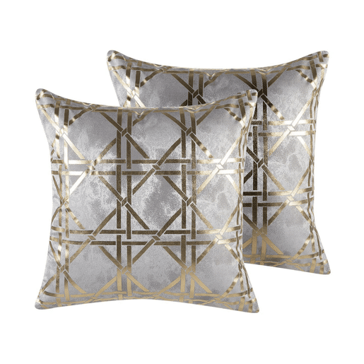 Conjunto de 2 almofadas decorativas CASSIA 45 x 45 cm Cinzento Padrão geométrico
