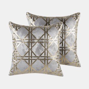 Conjunto de 2 almofadas decorativas CASSIA 45 x 45 cm Cinzento Padrão geométrico