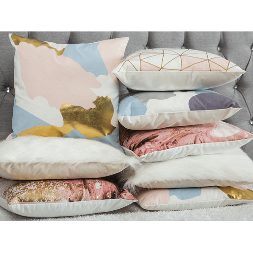 Conjunto de 2 almofadas decorativas CLARKIA Algodão 45 x 45 cm Rosa Padrão geométrico