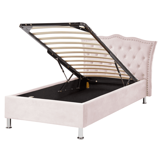 Cama baú Veludo METZ 90 x 200 cm Rosa pastel