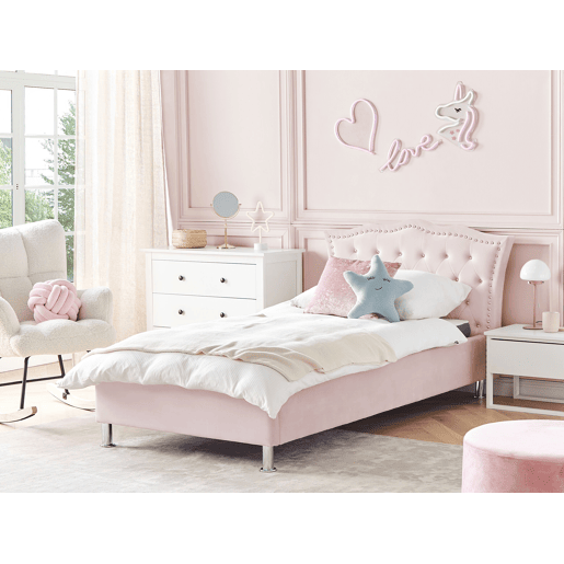 Cama baú Veludo METZ 90 x 200 cm Rosa pastel
