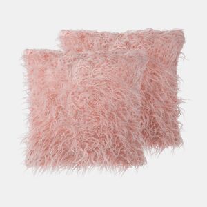 Conjunto de 2 almofadas decorativas DAISY Imitação de pele 45 x 45 cm Rosa Sólido