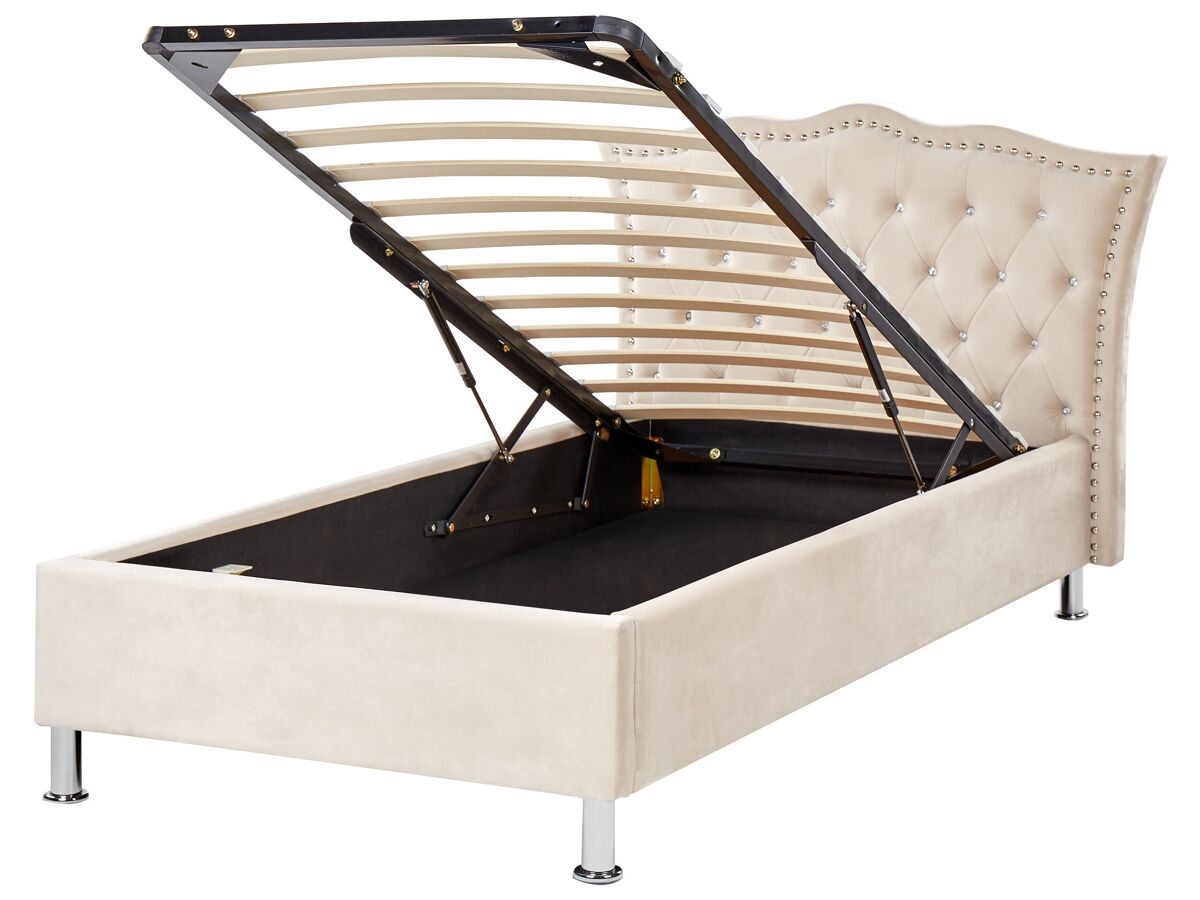 Beliani Cama con almacenaje Terciopelo METZ 126x217 Beige