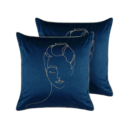 Conjunto de 2 almofadas decorativas CROCUS Veludo 45 x 45 cm Azul escuro Padrão abstracto