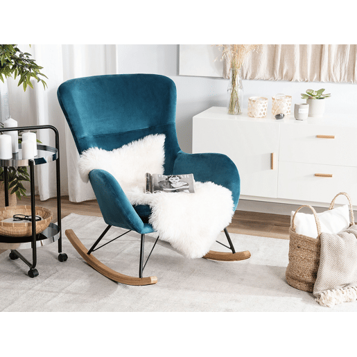 Poltrona de Baloiço ELLAN Veludo Azul turquesa