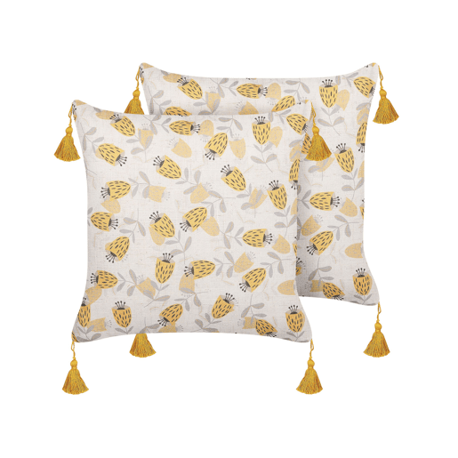 Conjunto de 2 almofadas decorativas ABUTILON 45 x 45 cm Creme Padrão floral