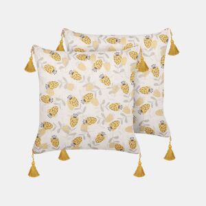 Conjunto de 2 almofadas decorativas ABUTILON 45 x 45 cm Creme Padrão floral