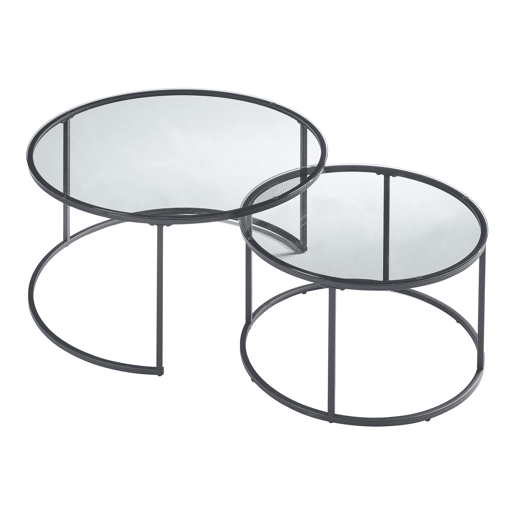 Conjunto de 2 mesas de centro Kokkola MetalVidro fumado temperado Ø80x45 cm - Preto Transparente en.casa