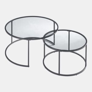 Conjunto de 2 mesas de centro Kokkola MetalVidro fumado temperado Ø80x45 cm - Preto Transparente en.casa