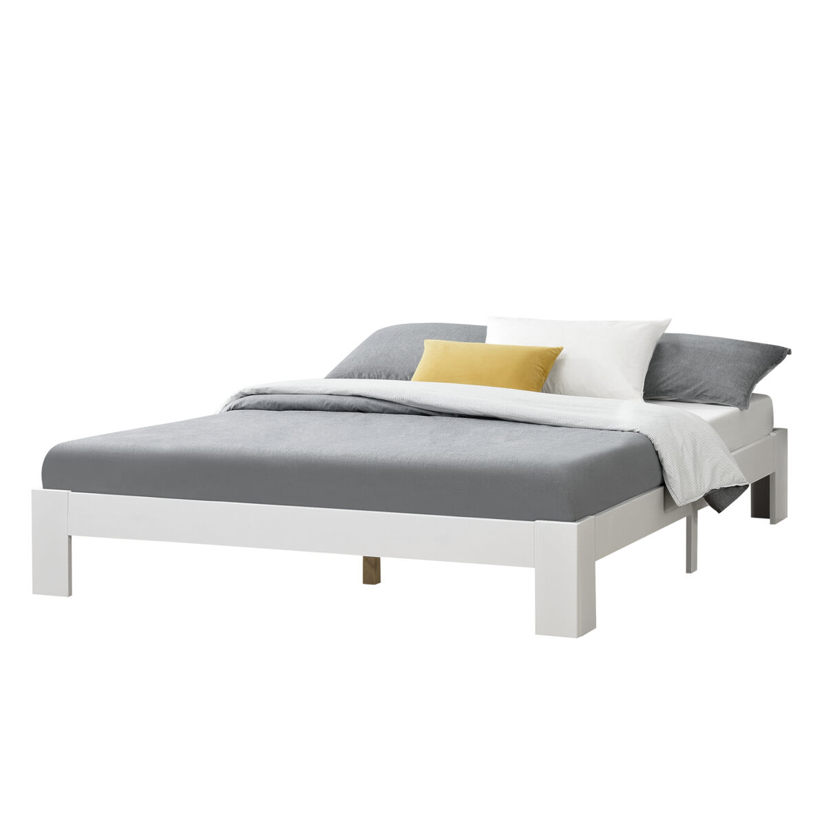 Cama doble raisio con somier capacidad máx 150 kg pino 140 x 200 cm - blanco mate [en.casa]