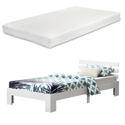 Cama individual Nivala com colchão de molas Capacidade máxima 150kg pinho 120x200 cm- Branco mate en.casa