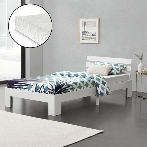 Cama individual Nivala com colchão de molas Capacidade máxima 100 kg pinho 90x200 cm- Branco mate en.casa
