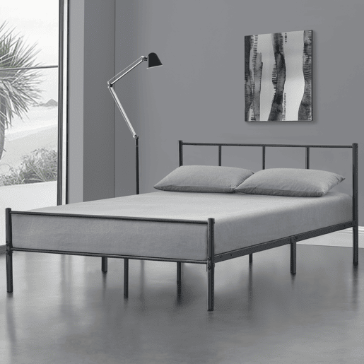 Cama individual Laos com estrado de molas- metal- 120 x 200cm- cinzento escuro mate en.casa