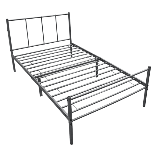 Cama individual Laos com estrado de molas- metal- 90 x 200cm- cinzento escuro mate en.casa