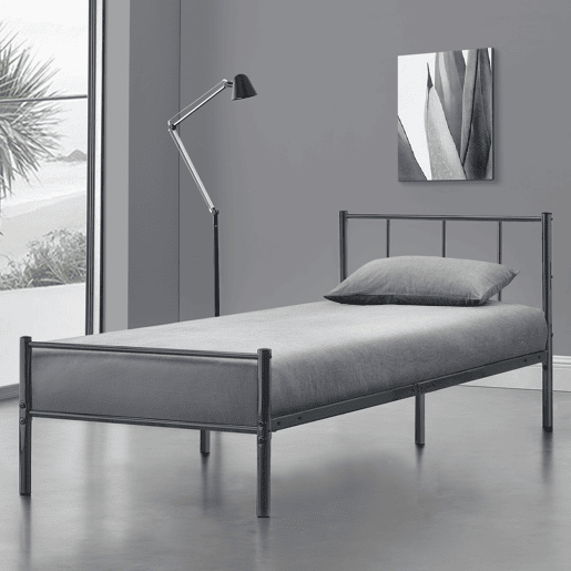 Cama individual Laos com estrado de molas- metal- 90 x 200cm- cinzento escuro mate en.casa