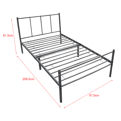 Cama individual Laos com estrado de molas- metal- 90 x 200cm- cinzento escuro mate en.casa