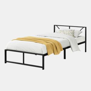 Cama individual Meran com estrado e apoio de cabeça em aço 90 x 200 cm- Preto en.casa
