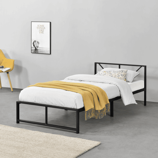 Cama individual Meran com estrado e apoio de cabeça em aço 90 x 200 cm- Preto en.casa Cama individual Meran com estrado e apoio de cabeça em aço 90 x 200 cm- Preto en.casa
