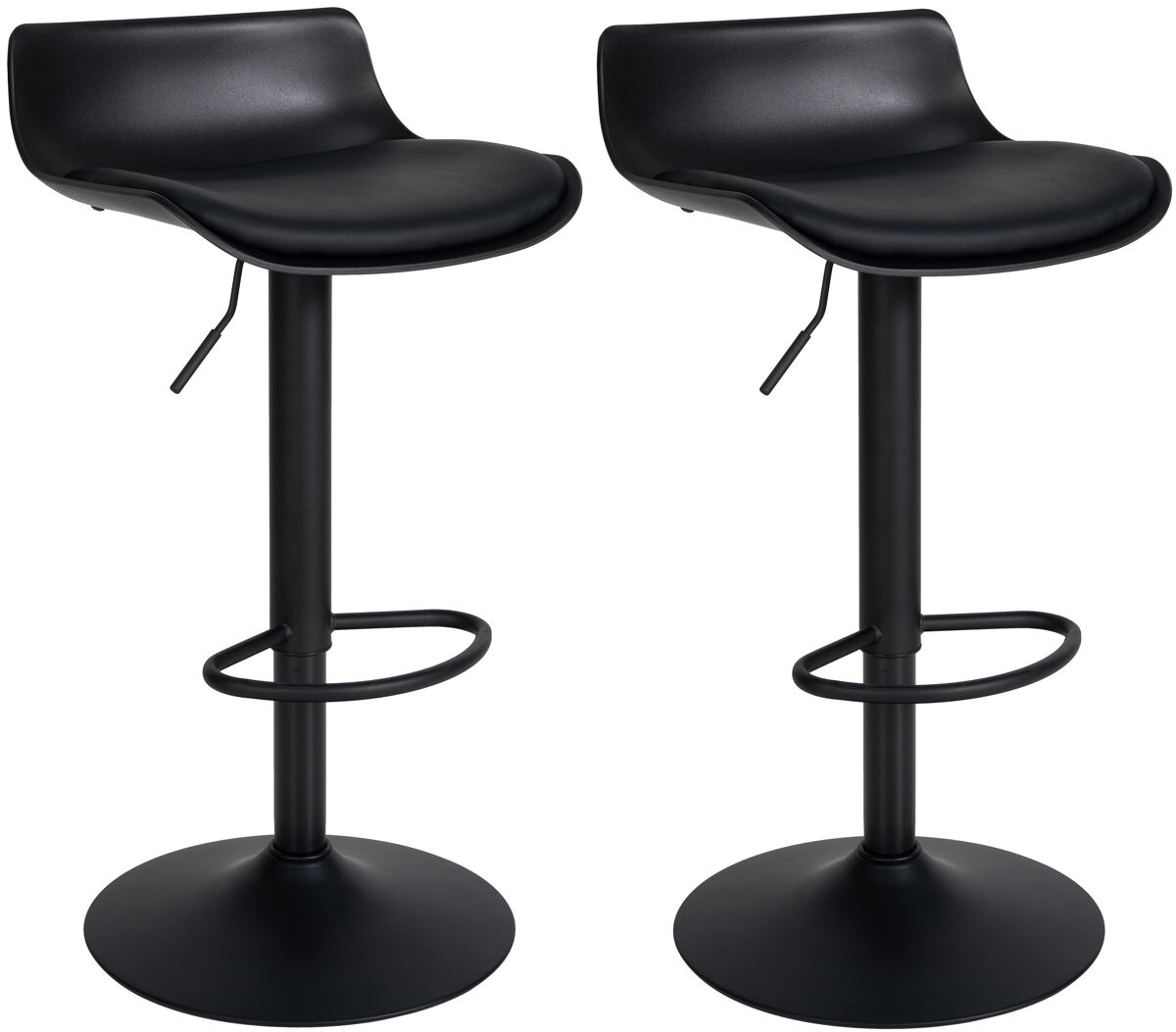 Set de 2 taburetes de bar aveiro en polipiel plástico negro 44x43x75 cm