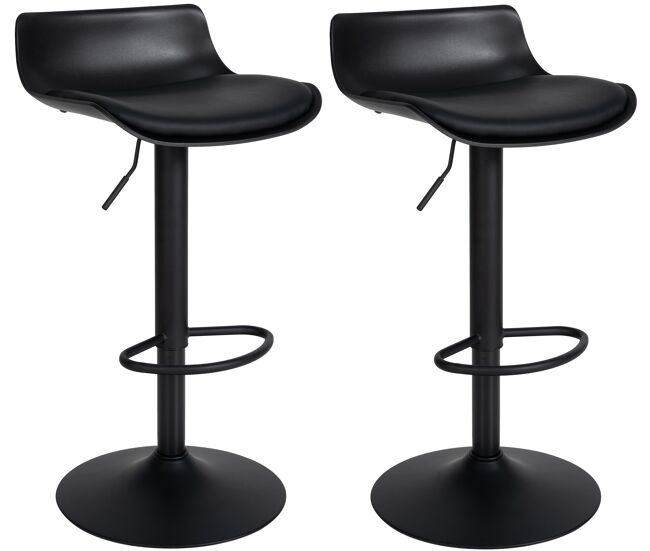 Set de 2 taburetes de bar aveiro en polipiel plástico negro 44x43x75 cm