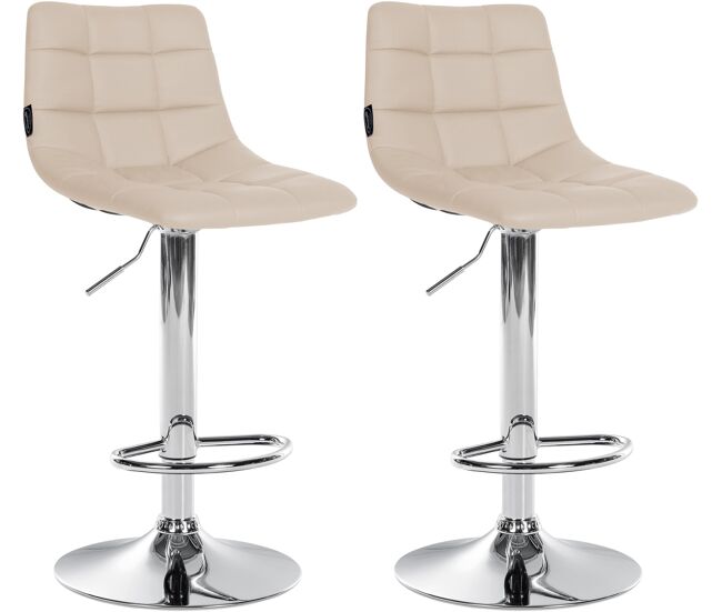 Juego de 2 taburetes de bar jerry en polipiel simil cuero crema 46.5x43x87 cm