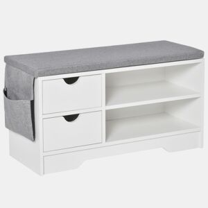 HOMCOM Banco Sapateira com Assento 2 Prateleiras Bolso Almofada Amovível e 2 Gavetas Banco de Entrada Capacidade para 4 Pares de Sapatos para Entrada Corredor Moderno 80,5x30,5x43,5 cm Branco e Cinza