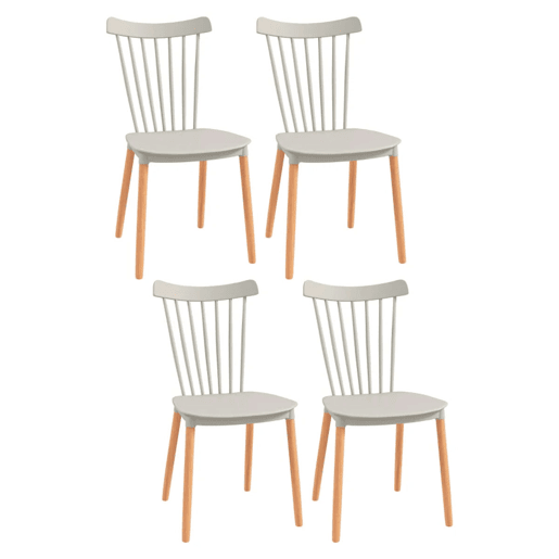 HOMCOM Conjunto de 4 Cadeiras Estilo Nórdico Cadeiras de Cozinha com Encosto Alto Assento de Polipropileno e Pés de Madeira de Faia Carga Máx. 120kg 43x52,5x83 cm Cinza Claro