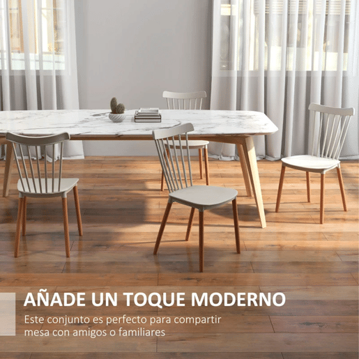 HOMCOM Conjunto de 4 Cadeiras Estilo Nórdico Cadeiras de Cozinha com Encosto Alto Assento de Polipropileno e Pés de Madeira de Faia Carga Máx. 120kg 43x52,5x83 cm Cinza Claro