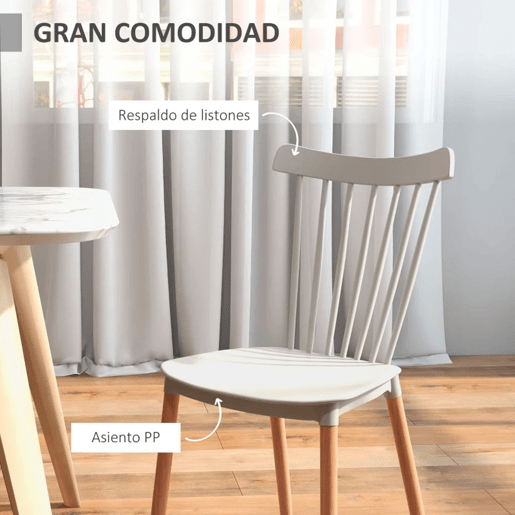 HOMCOM Conjunto de 4 Cadeiras Estilo Nórdico Cadeiras de Cozinha com Encosto Alto Assento de Polipropileno e Pés de Madeira de Faia Carga Máx. 120kg 43x52,5x83 cm Cinza Claro