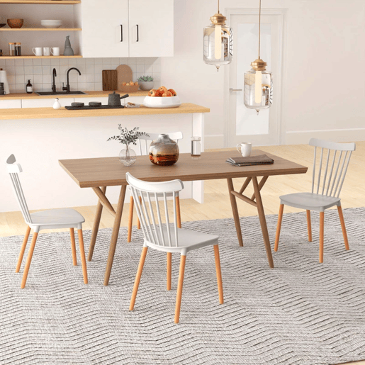 HOMCOM Conjunto de 4 Cadeiras Estilo Nórdico Cadeiras de Cozinha com Encosto Alto Assento de Polipropileno e Pés de Madeira de Faia Carga Máx. 120kg 43x52,5x83 cm Cinza Claro