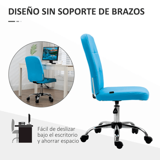 Vinsetto Cadeira de Escritório sem Apoio para os Braços Cadeira de Escritório Giratória de Couro Sintético com Altura Ajustável Estilo Moderno Carga Máxima 120 kg 45x59x90-100 cm Azul
