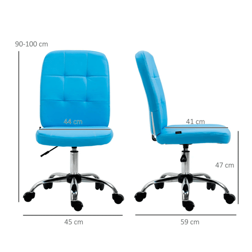 Vinsetto Cadeira de Escritório sem Apoio para os Braços Cadeira de Escritório Giratória de Couro Sintético com Altura Ajustável Estilo Moderno Carga Máxima 120 kg 45x59x90-100 cm Azul