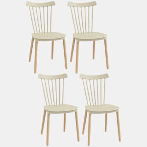 HOMCOM Conjunto de 4 Cadeiras Estilo Nórdico Cadeiras de Cozinha com Encosto Alto Assento de Polipropileno e Pés de Madeira de Faia Carga Máx. 120kg 43x52,5x83cm Bege e Madeira