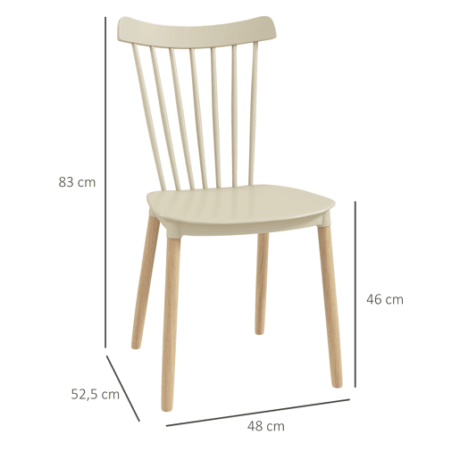 HOMCOM Conjunto de 4 Cadeiras Estilo Nórdico Cadeiras de Cozinha com Encosto Alto Assento de Polipropileno e Pés de Madeira de Faia Carga Máx. 120kg 43x52,5x83cm Bege e Madeira