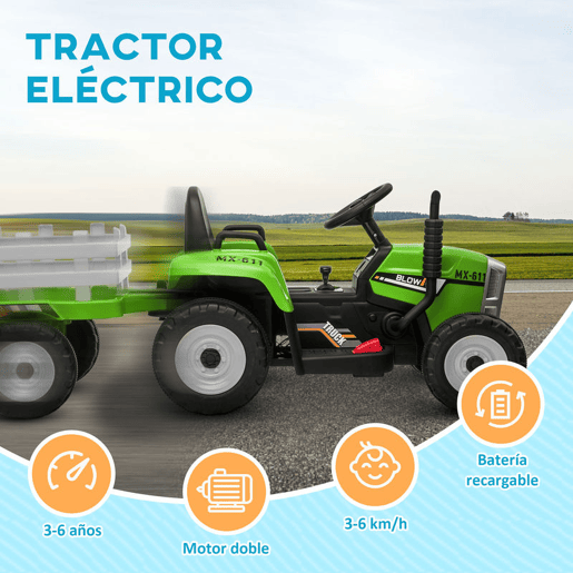 HOMCOM Trator Elétrico com Reboque Amovível Carro Elétrico para Crianças 3-6 Anos com Controlo Remoto Música MP3 Luzes e Cinto de Segurança 136,5x50x52,5 cm Verde HOMCOM Trator Elétrico com Reboque Amovível Carro Elétrico para Crianças 3-6 Anos com Controlo Remoto Música MP3 Luzes e Cinto de Segurança 136,5x50x52,5 cm Verde