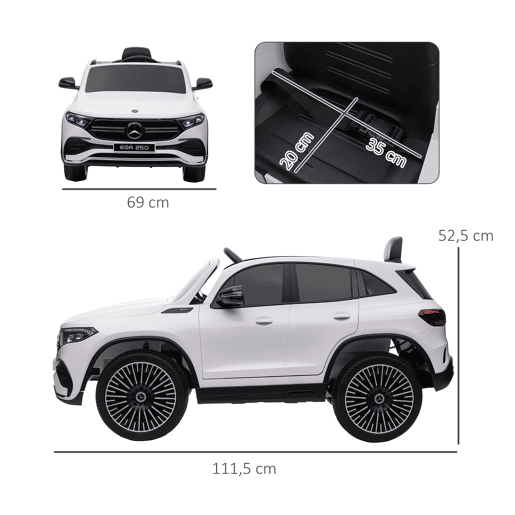 HOMCOM Carro Elétrico para Crianças Mercedes-Benz EQA Carro a Bateria 12V com Controlo Remoto Música Buzina Velocidade 3-8 kmh para Crianças 3-8 Anos 111,5x69x52,5 cm Branco HOMCOM Carro Elétrico para Crianças Mercedes-Benz EQA Carro a Bateria 12V com Controlo Remoto Música Buzina Velocidade 3-8 kmh para Crianças 3-8 Anos 111,5x69x52,5 cm Branco
