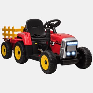 HOMCOM Trator Elétrico com Reboque Amovível Carro Elétrico para Crianças 3-6 Anos com Controlo Remoto Música MP3 Luzes e Cinto de Segurança 136,5x50x52,5 cm Vermelho