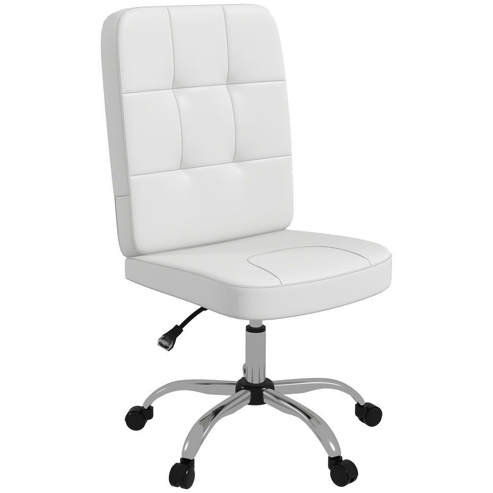 Vinsetto silla de oficina sin brazos silla de escritorio giratorio de piel sintética con altura ajustable estilo moderno carga 120 kg 45x59x90-100 cm blanco