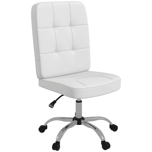 Vinsetto Cadeira de Escritório sem Apoio para os Braços Cadeira de Escritório Giratória de Couro Sintético com Altura Ajustável Estilo Moderno Carga Máxima 120 kg 45x59x90-100 cm Branco