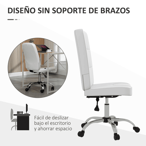 Vinsetto Cadeira de Escritório sem Apoio para os Braços Cadeira de Escritório Giratória de Couro Sintético com Altura Ajustável Estilo Moderno Carga Máxima 120 kg 45x59x90-100 cm Branco
