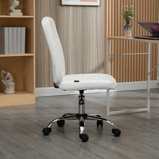 Vinsetto Cadeira de Escritório sem Apoio para os Braços Cadeira de Escritório Giratória de Couro Sintético com Altura Ajustável Estilo Moderno Carga Máxima 120 kg 45x59x90-100 cm Branco