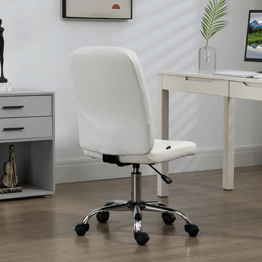 Vinsetto Cadeira de Escritório sem Apoio para os Braços Cadeira de Escritório Giratória de Couro Sintético com Altura Ajustável Estilo Moderno Carga Máxima 120 kg 45x59x90-100 cm Branco