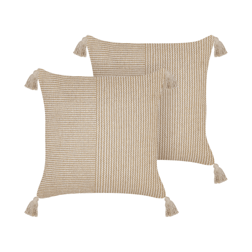 Conjunto de 2 almofadas decorativas ARALIA Algodão 45 x 45 cm Creme Padrão geométrico