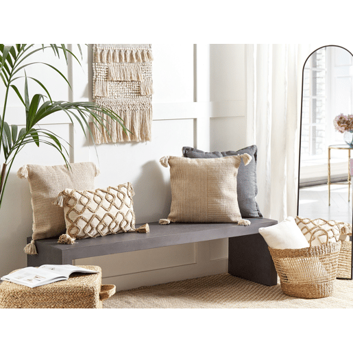 Conjunto de 2 almofadas decorativas ARALIA Algodão 45 x 45 cm Creme Padrão geométrico