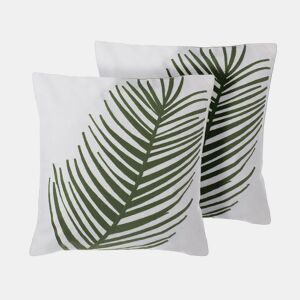 Conjunto de 2 almofadas decorativas AZAMI Algodão 45 x 45 cm Verde escuro Padrão de plantas