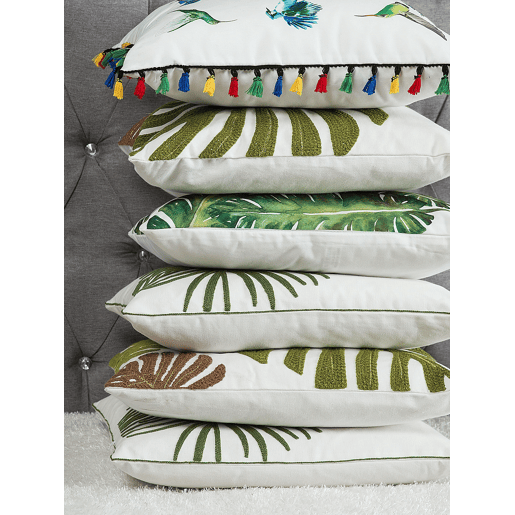 Conjunto de 2 almofadas decorativas AZAMI Algodão 45 x 45 cm Verde escuro Padrão de plantas