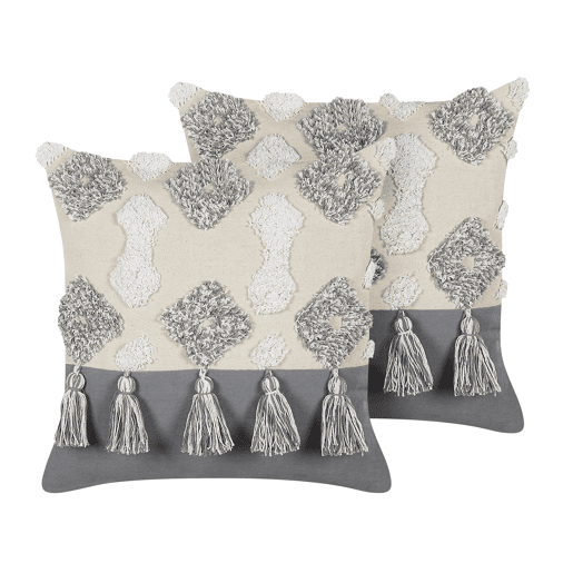 Conjunto de 2 almofadas decorativas ALOCASIA Algodão 45 x 45 cm Creme Padrão geométrico