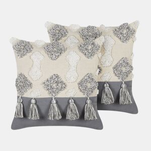 Conjunto de 2 almofadas decorativas ALOCASIA Algodão 45 x 45 cm Creme Padrão geométrico