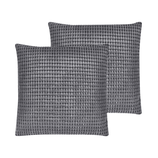 Conjunto de 2 almofadas decorativas ASPIDISTRA Veludo 45 x 45 cm Cinzento Padrão geométrico